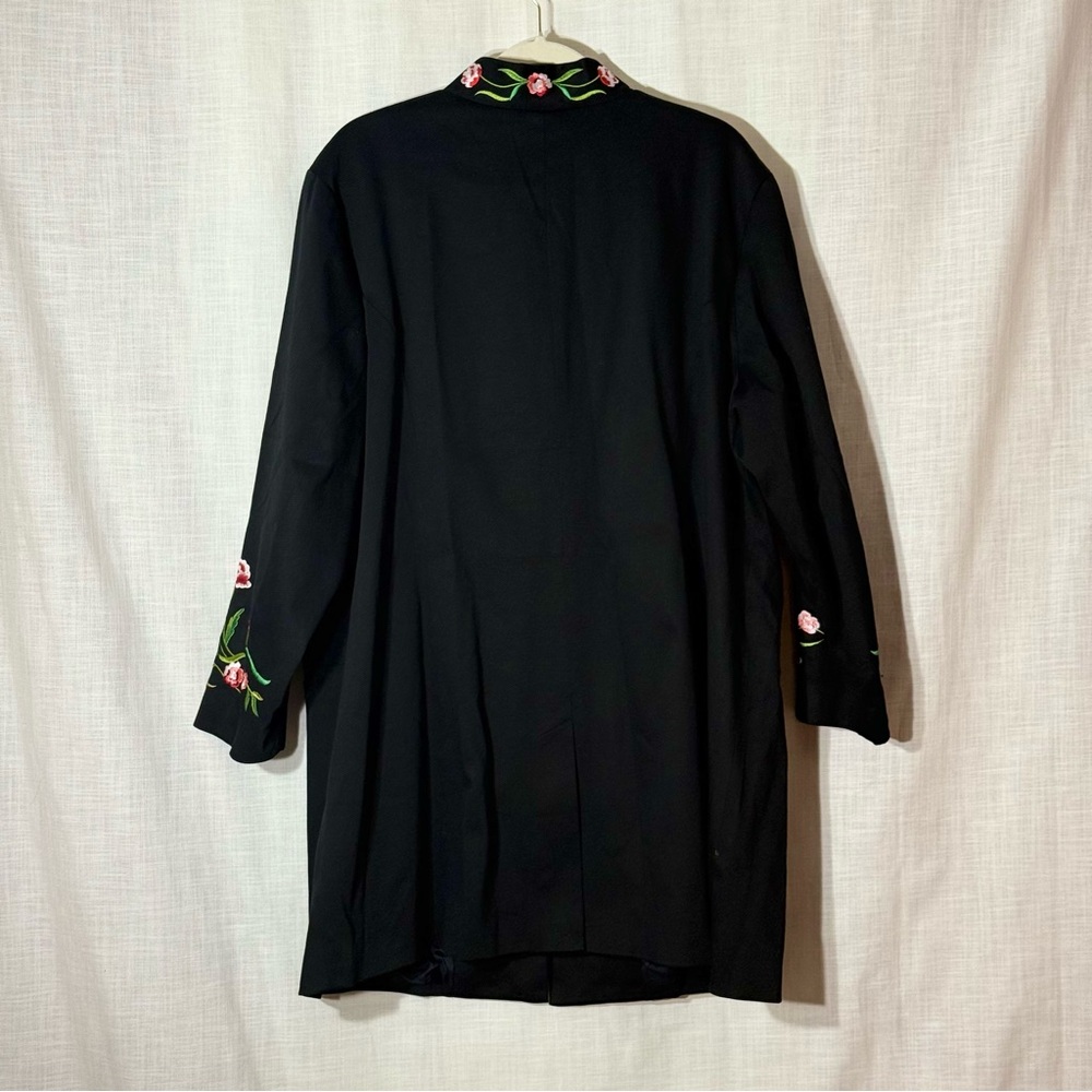 Victor Costa Floral‎ Embroidered Long Coat Black 2X Mandarin Collar - Picture 5 of 7